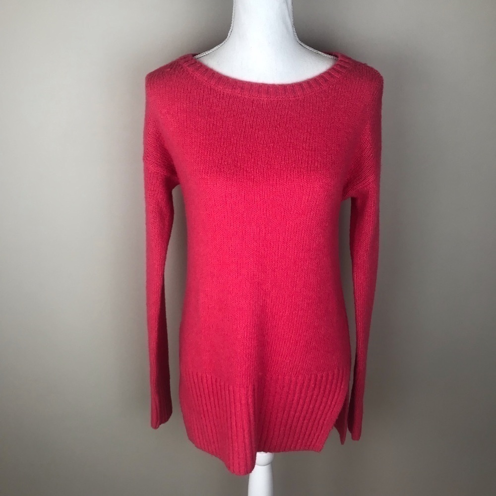 Lou & Grey Wool Blend Bright Pink Crewneck Oversized Sweater XS NEW